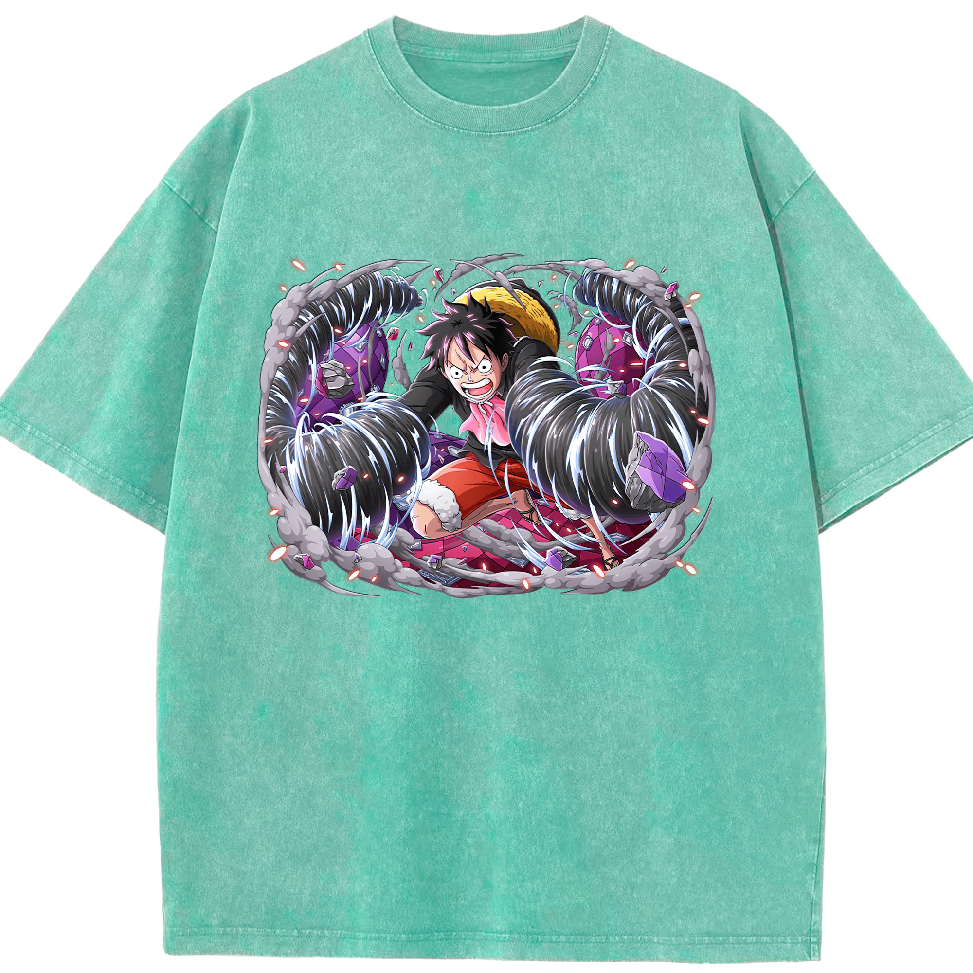 ワンピース モンキー・D・ルフィ ONE PIECE Monkey D. Luffy 綿100% ヴィンテージ風 半袖Tシャツ（フロントプリント）